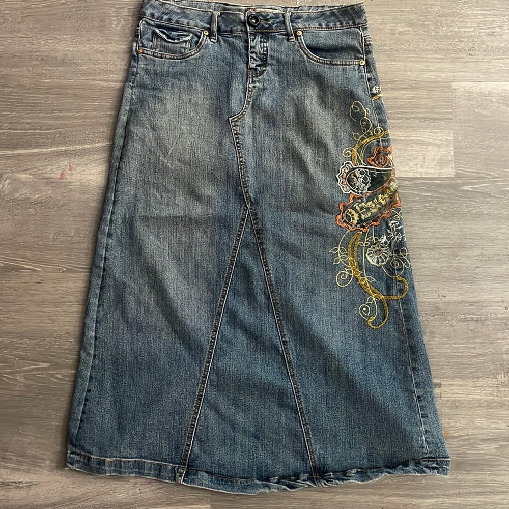 Vintage BoHo Floor Length Jean Skirt
